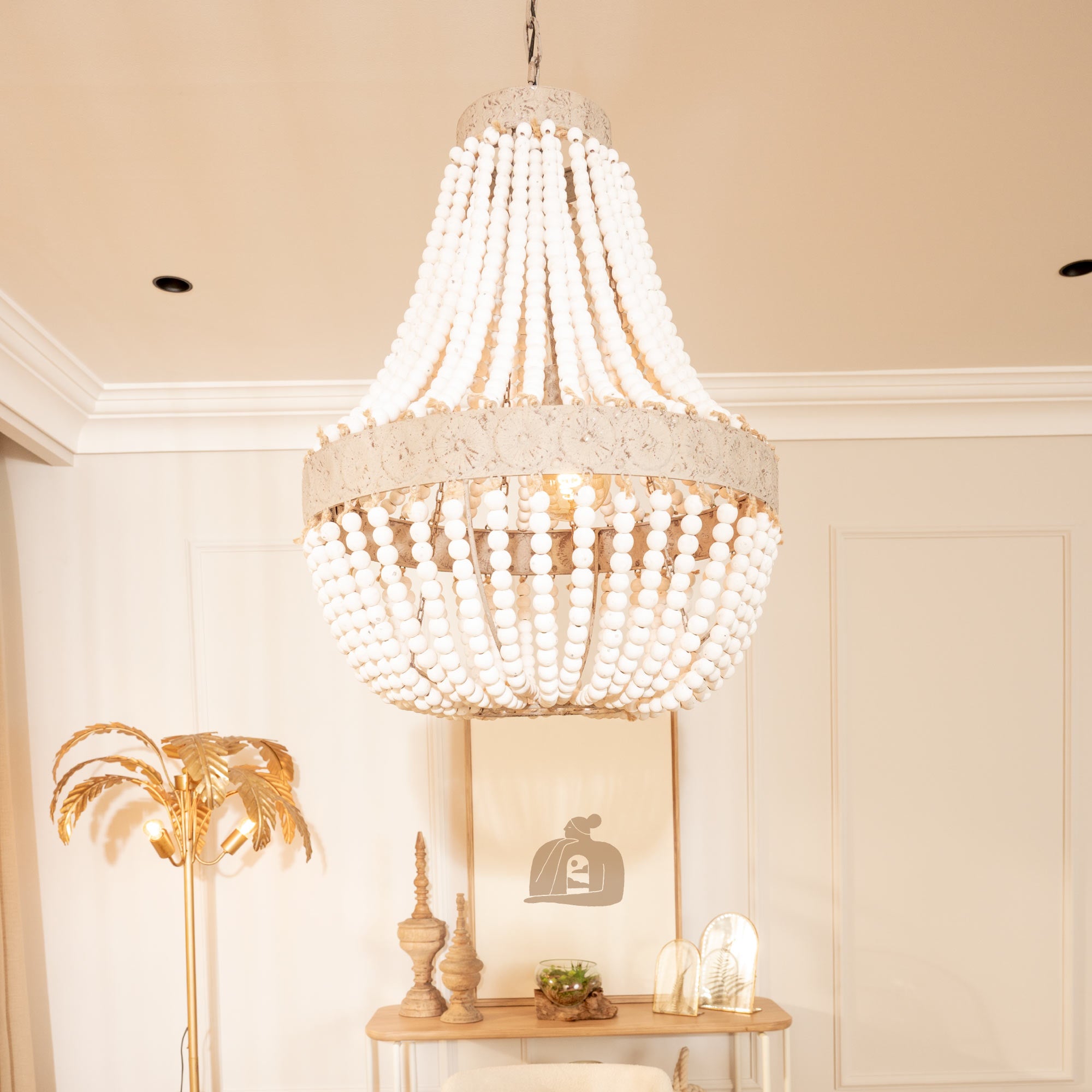 Lámpara Wood Bead Chandelier
